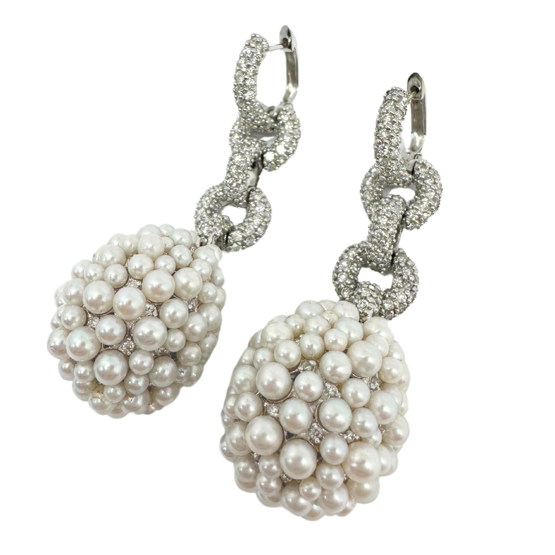 18K White Gold Diamond and Pearl Drop Earrings
