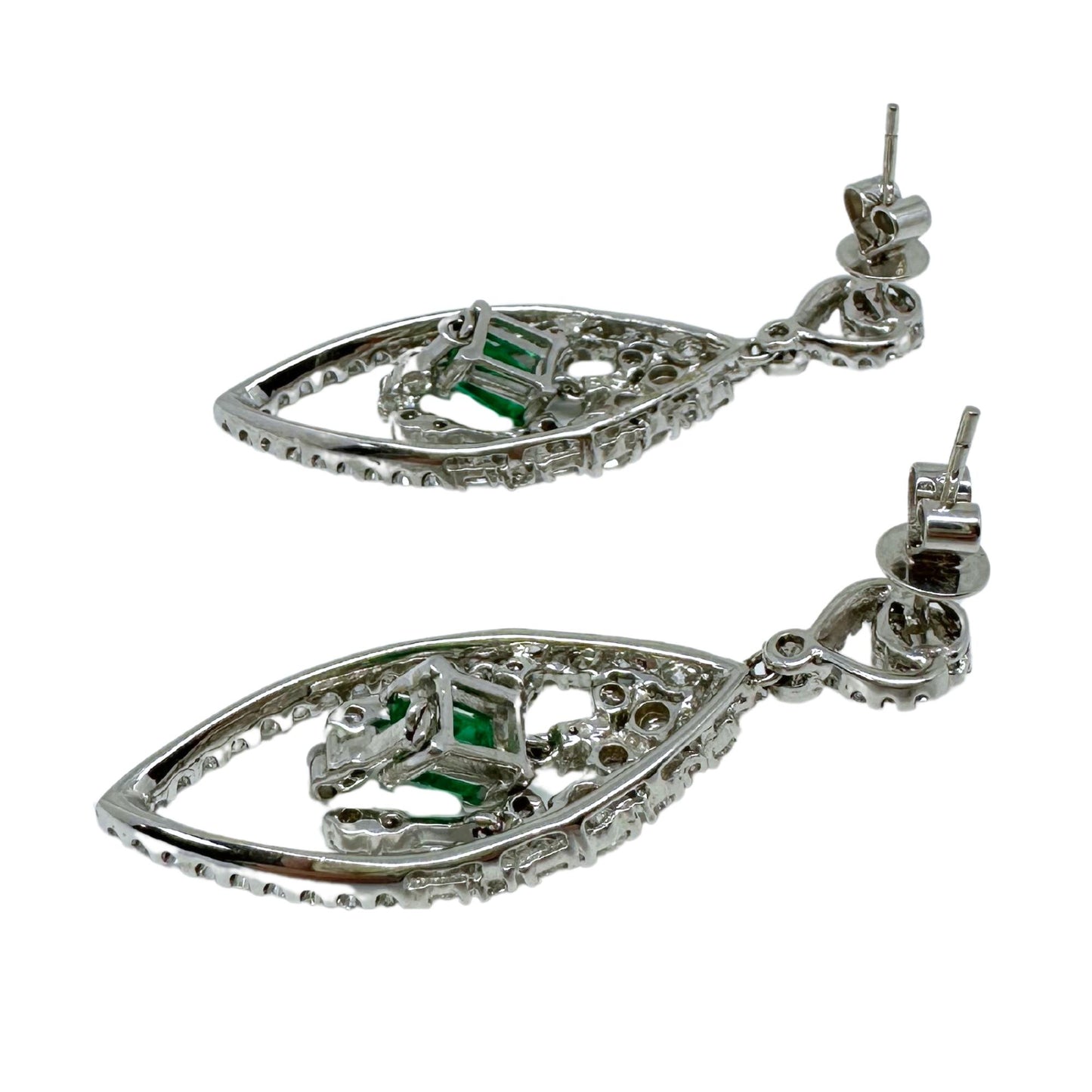 18K White Gold Diamond and Emerald Drop Earrings