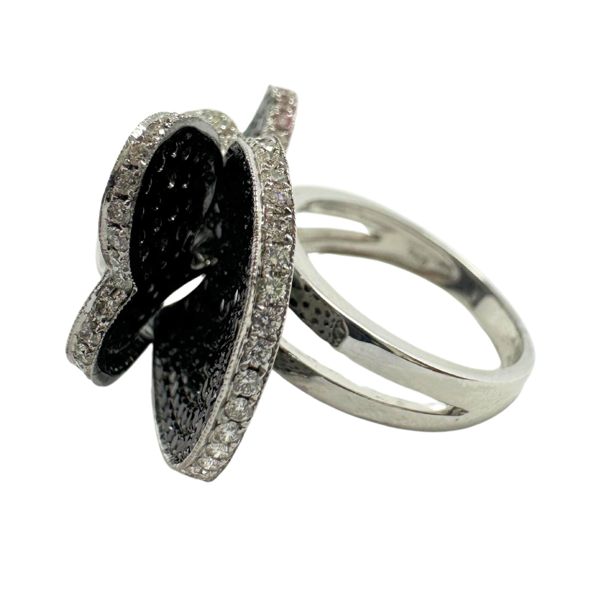 18K White Gold White and Black Diamond Heart Cocktail Ring