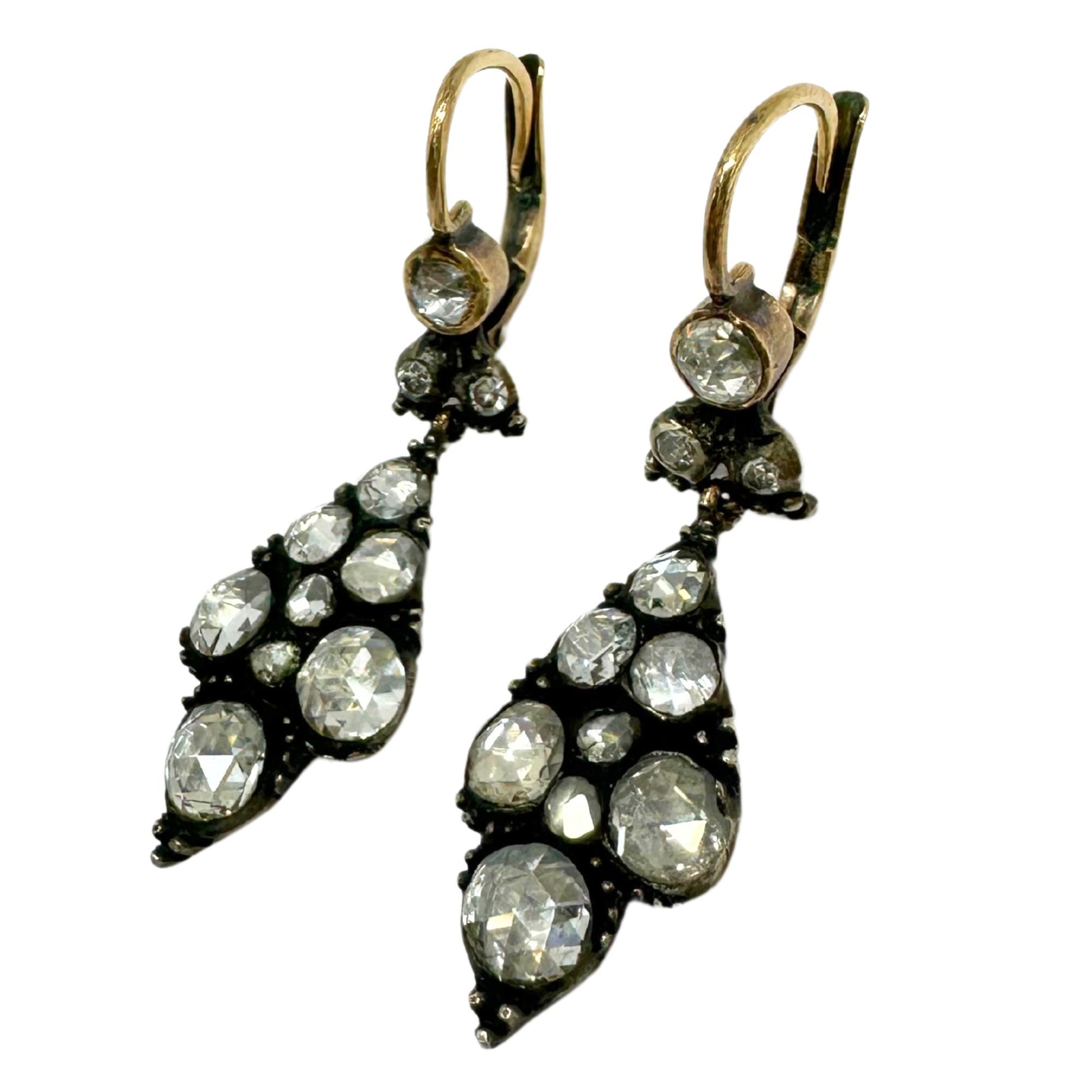 Late Georgian Gold and Silver Top Rose Cut Diamond Earrings
