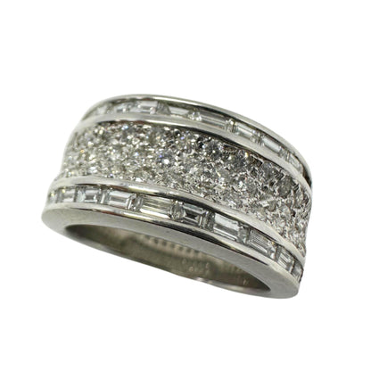 18K White Gold Baguette Cut Diamond Wide Band Ring