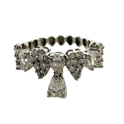 18K White Gold Pear Cut Diamond Dangling Band Ring