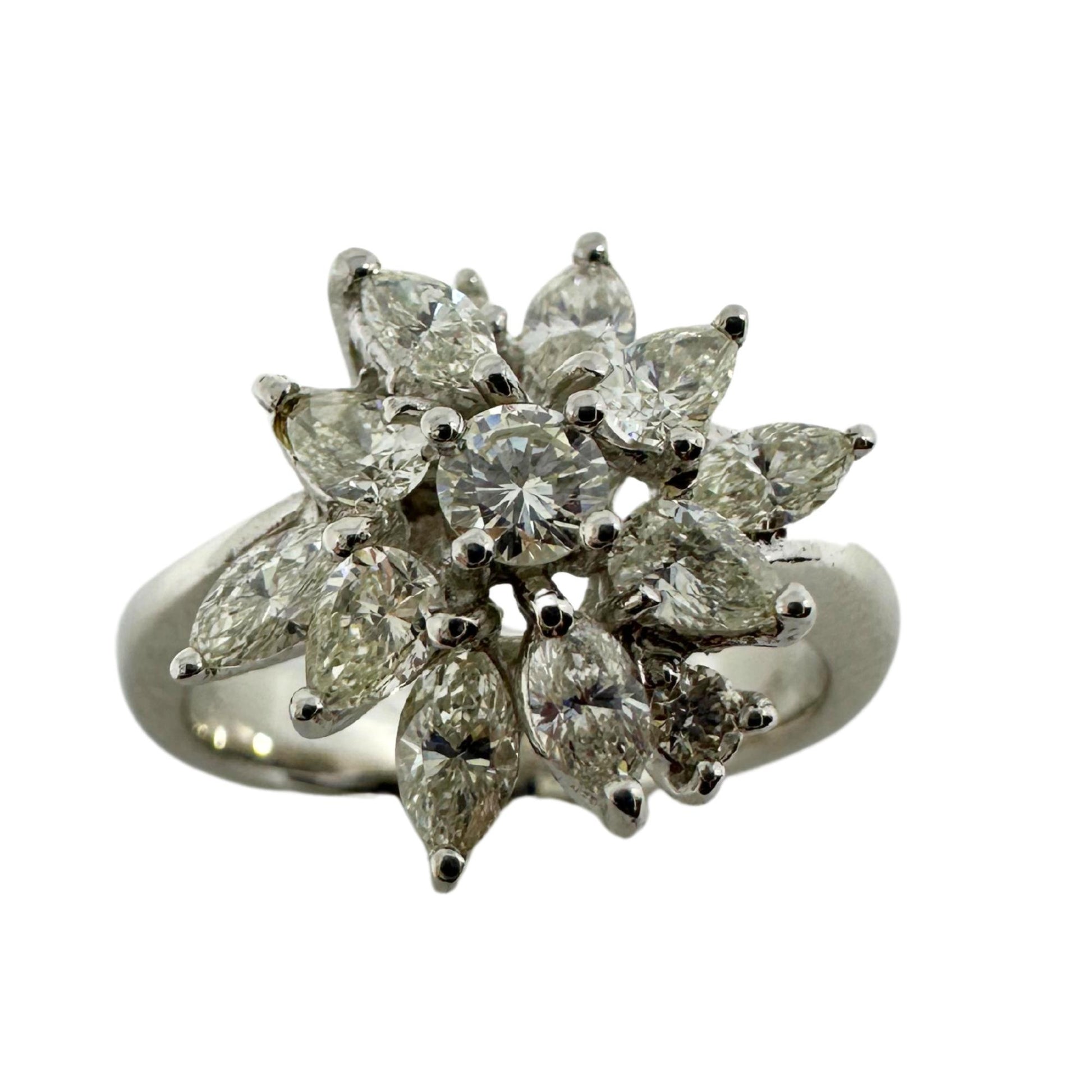 18K White Gold Marquise and Pear Cut Diamond Ring