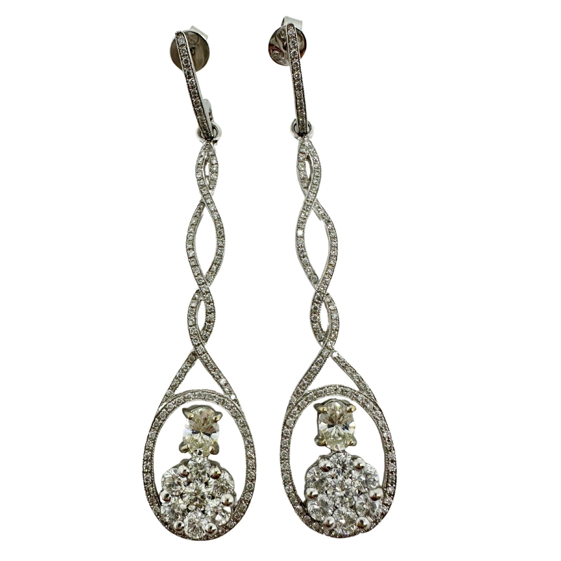 18K White Gold Oval Cut Diamond Drop Earrings