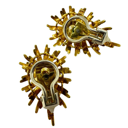 En Tremblant Estate 18K Yellow Gold Diamond Starburst Ear-Clips