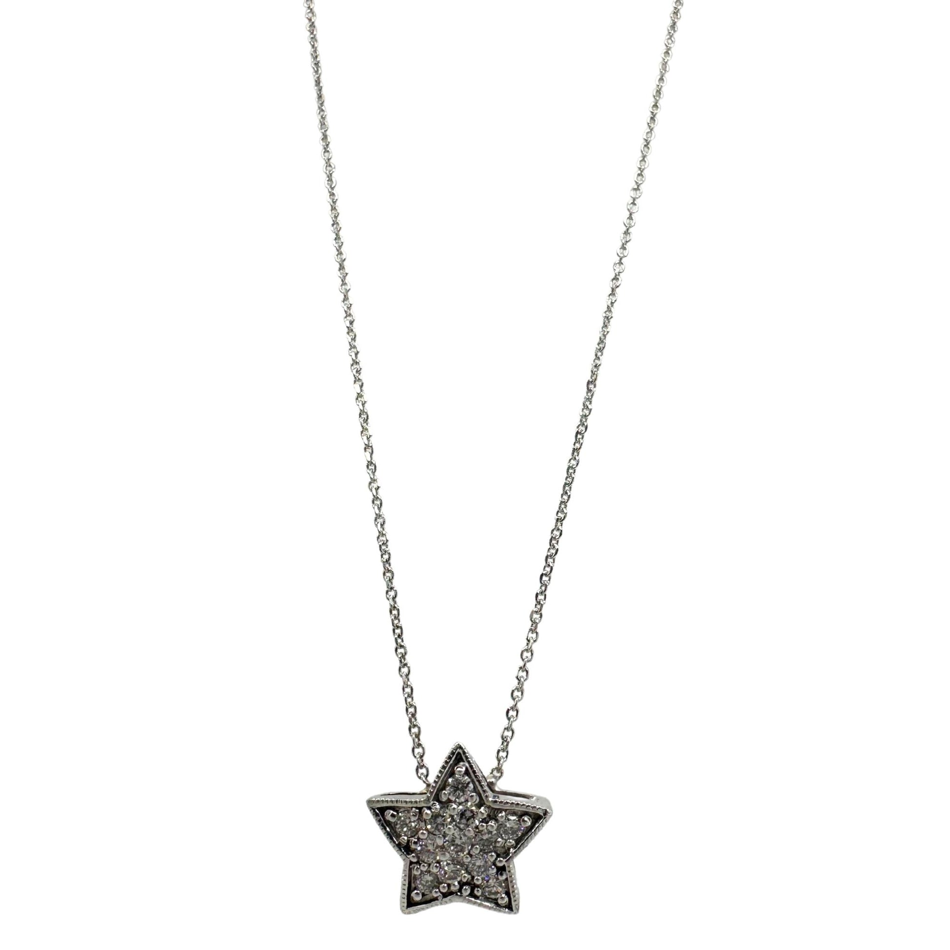18K White Gold Diamond Star Pendant with 14K Chain