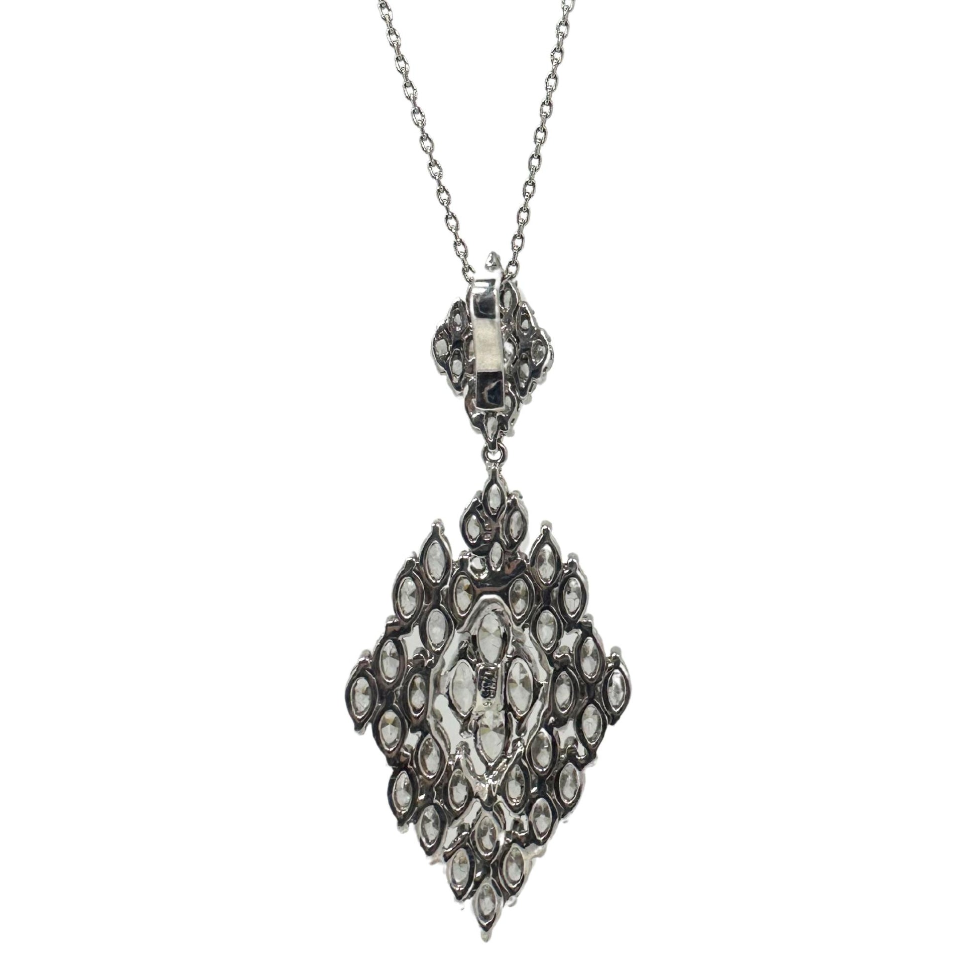 18K White Gold Marquise Cut Diamond Pendant Necklace