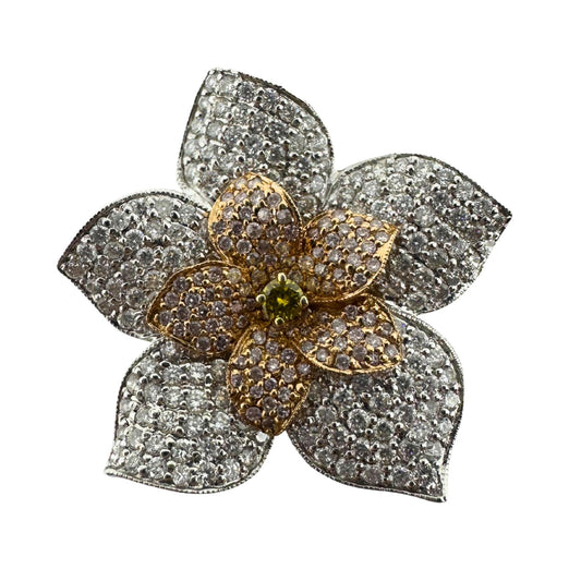 18K Gold Flower Diamond Cocktail Ring – White, Pink & Yellow Diamonds