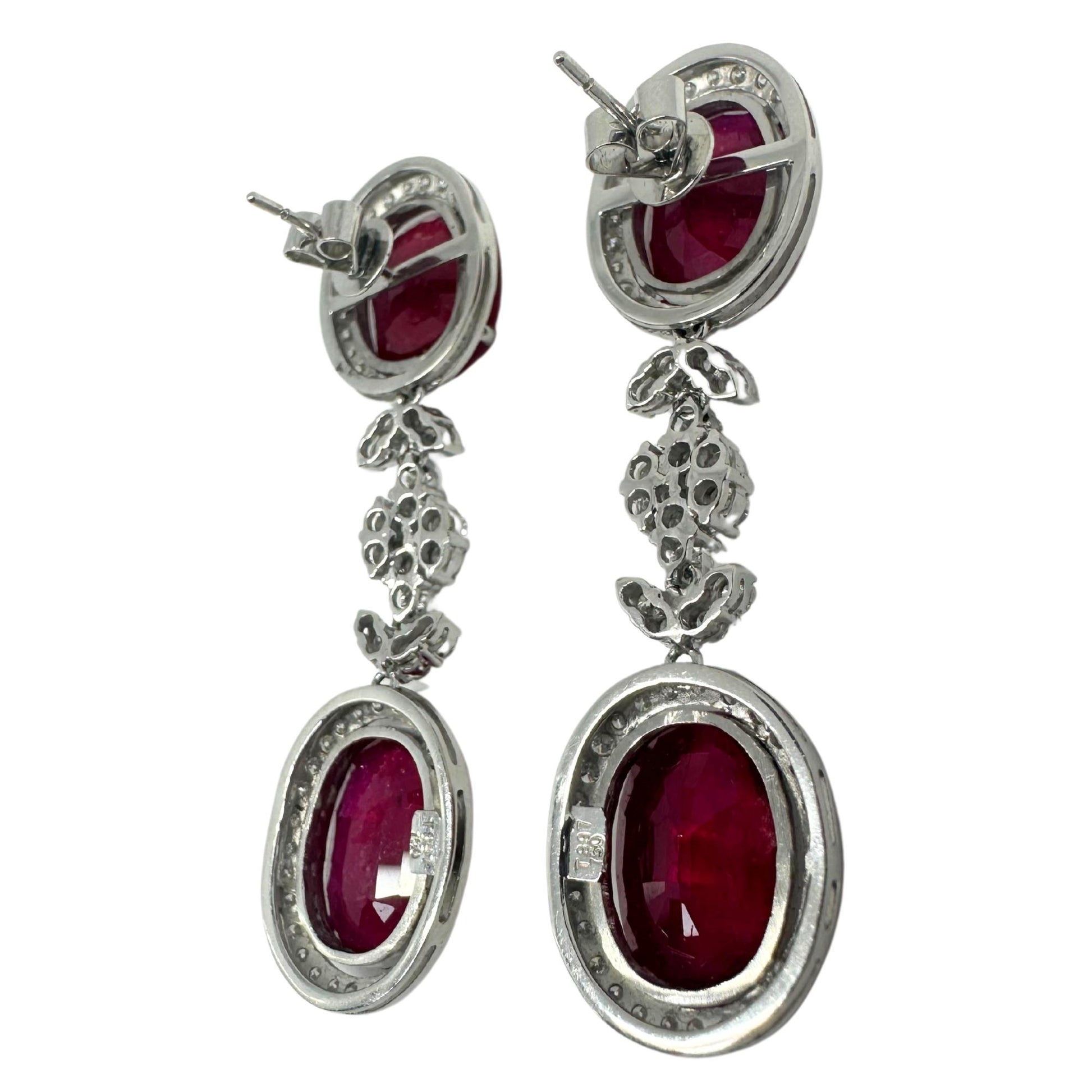 18K White Gold Diamond and African Ruby Drop Earrings