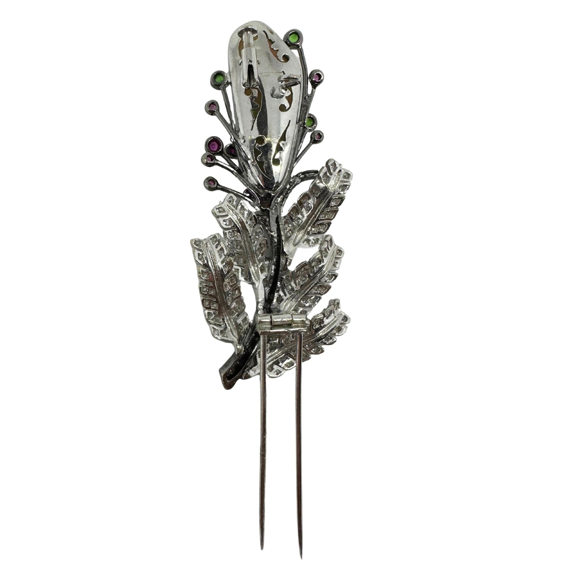 18K Diamond, Multi Sapphire and Opal Brooch