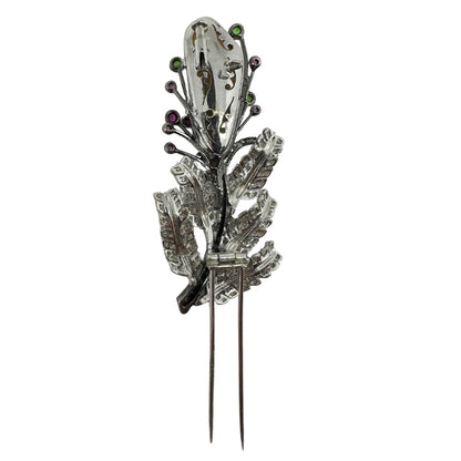 18K Diamond, Multi Sapphire and Opal Brooch