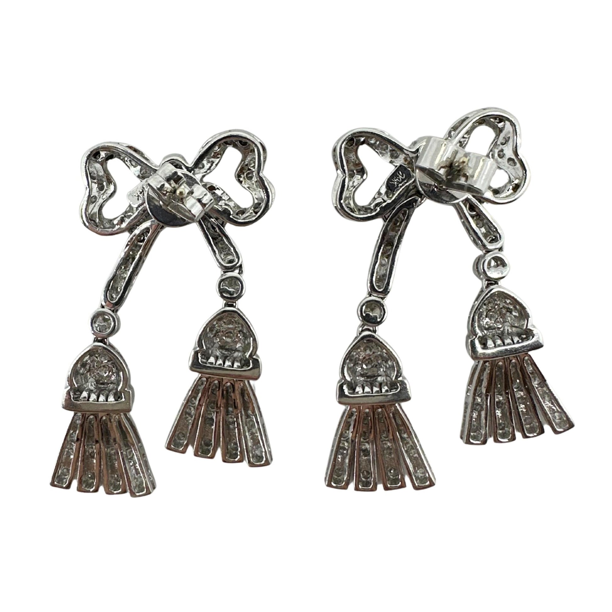 14K White Gold 1.97 Carat Diamond Bow and Tassel Earrings