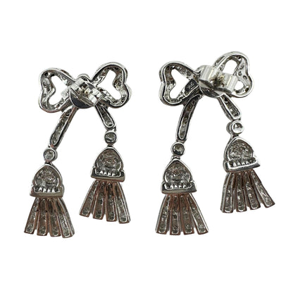 14K White Gold 1.97 Carat Diamond Bow and Tassel Earrings