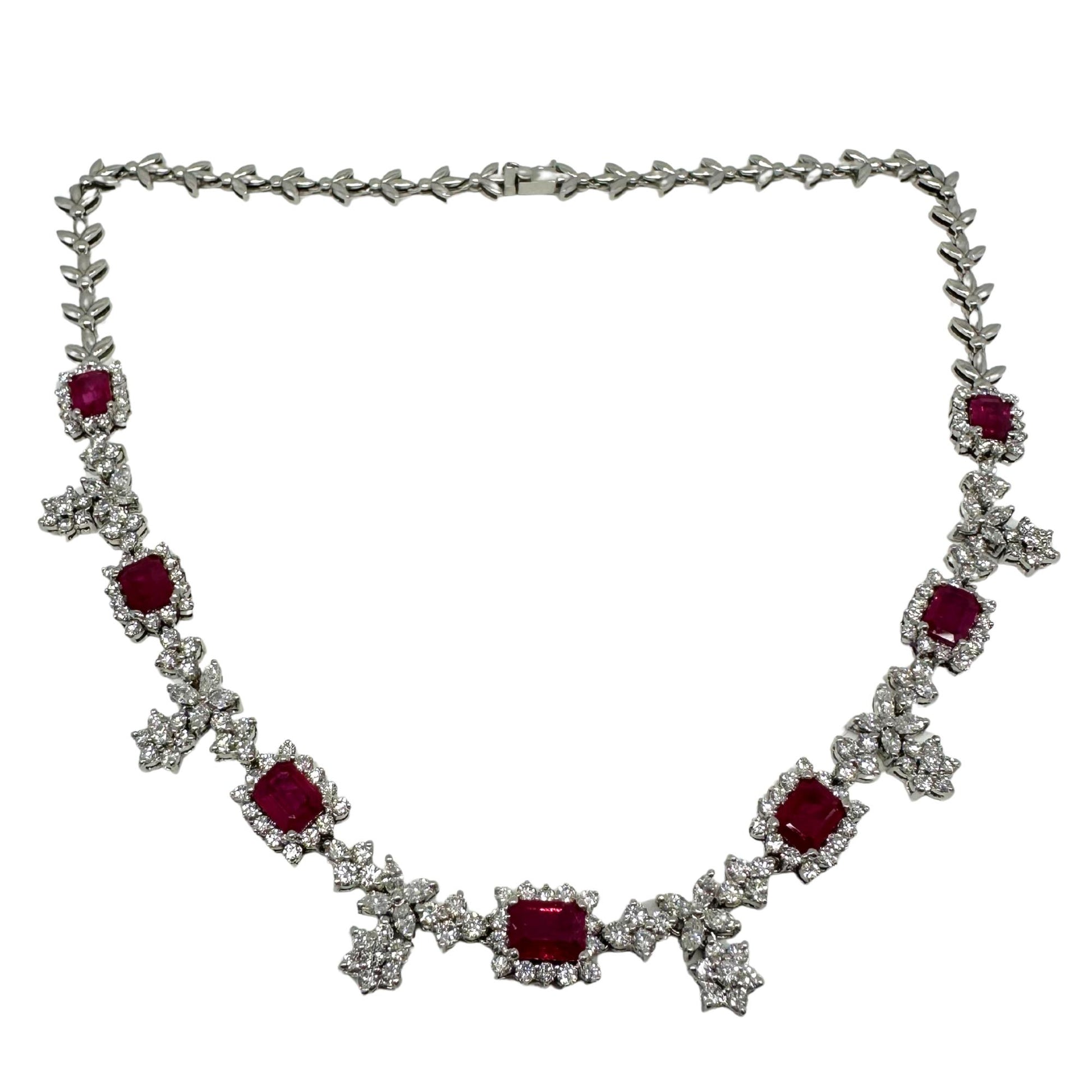 18K White Gold Diamond and Ruby Choker Necklace - 15 inches
