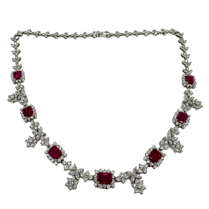 18K White Gold Diamond and Ruby Choker Necklace - 15 inches
