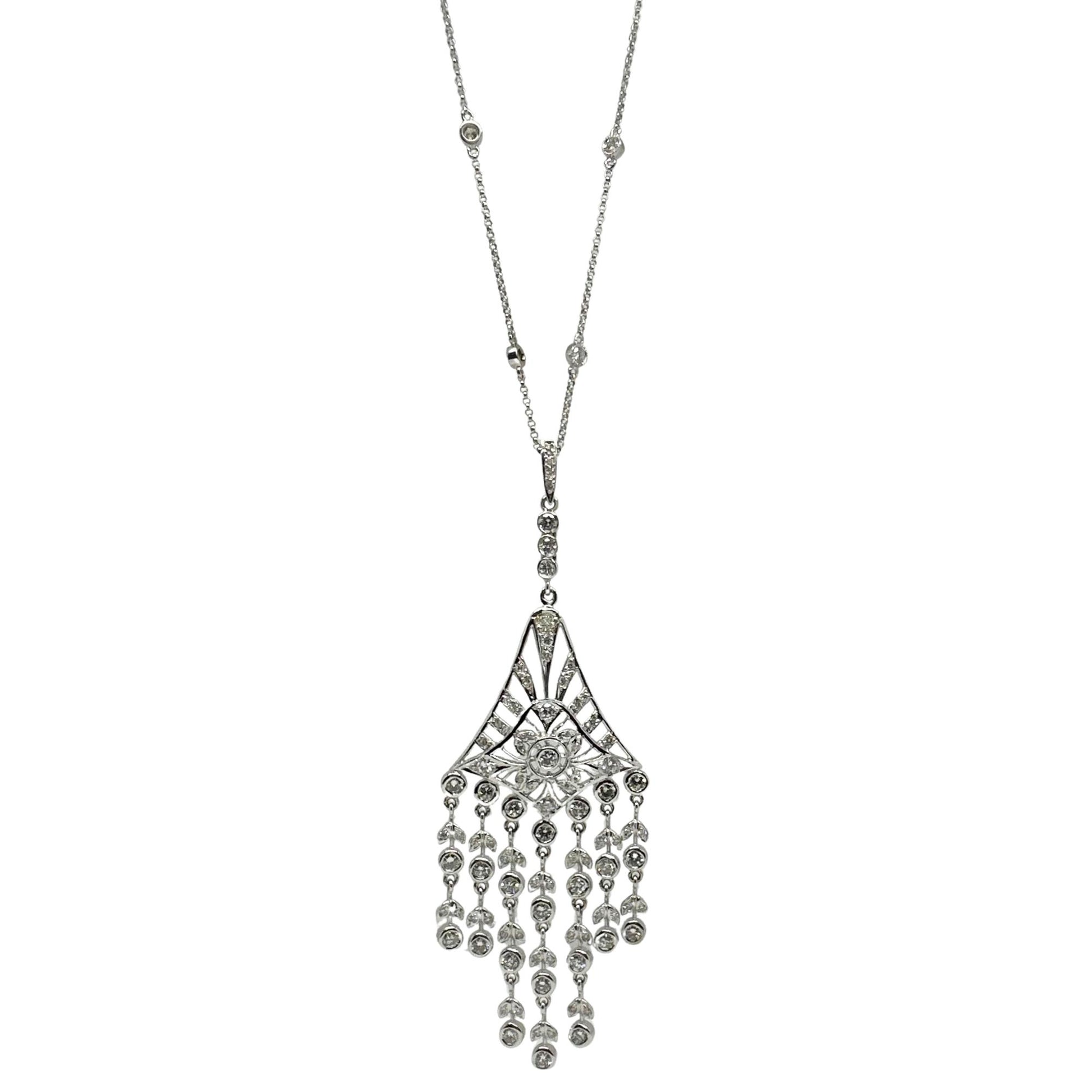 18K White Gold Diamond Pendant Chandelier Necklace