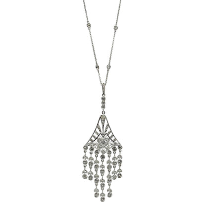 18K White Gold Diamond Pendant Chandelier Necklace