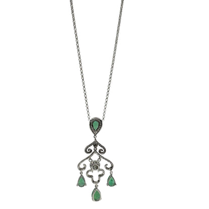 18K White Gold Diamond and Emerald Pendant Necklace