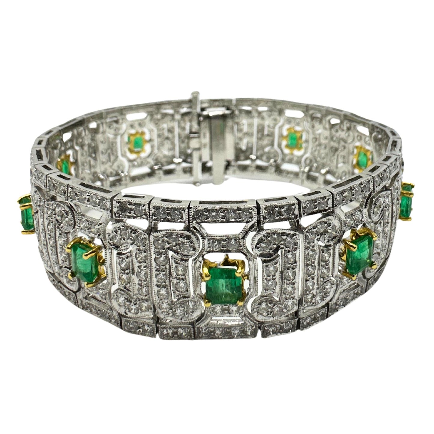 18K Two Tone Diamond and Emerald Openwork Bracelet