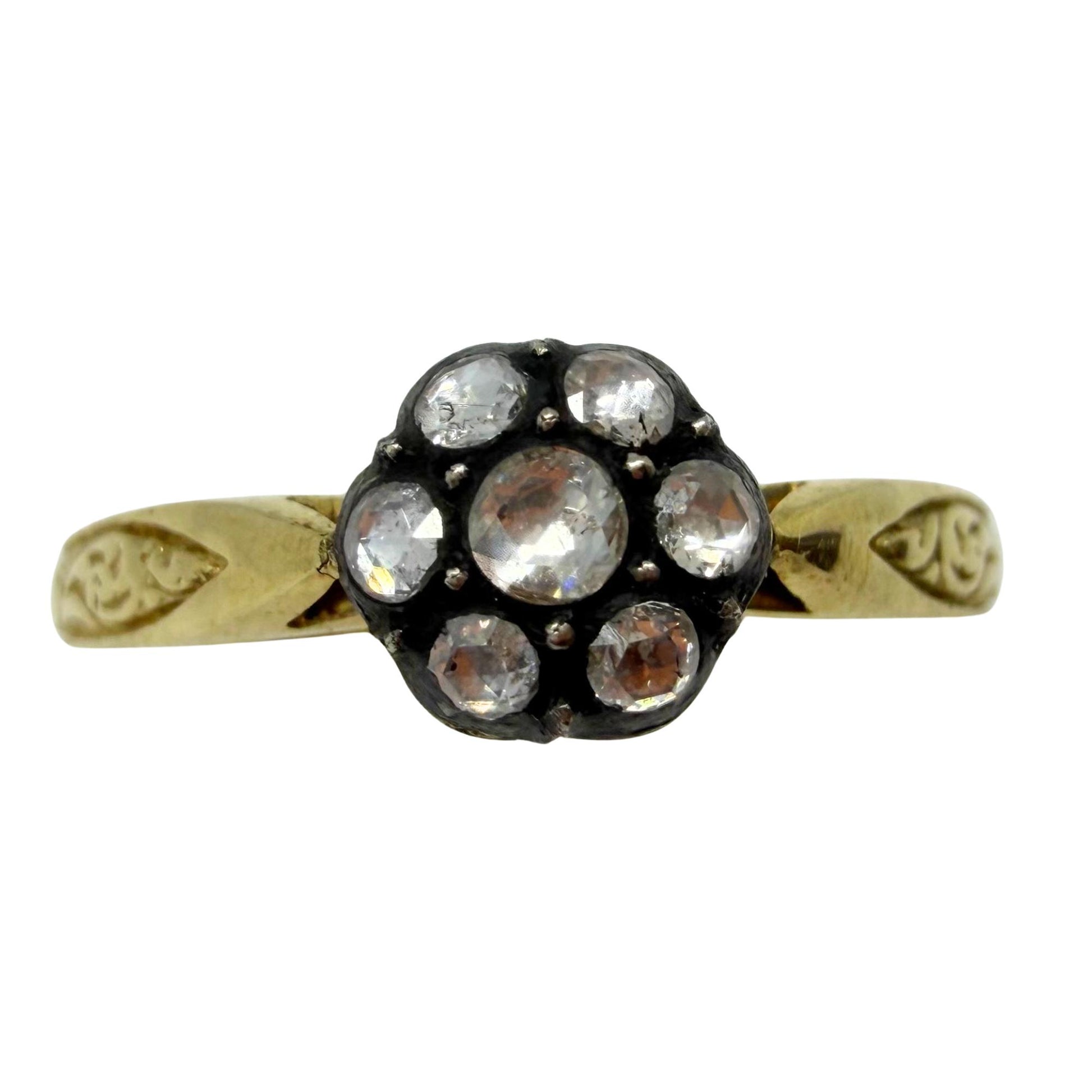 18K Yellow Gold With Silver Top 0.16 Carat Rose Cut Diamond Ring - Size 7.25