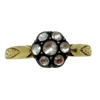 18K Yellow Gold With Silver Top 0.16 Carat Rose Cut Diamond Ring - Size 7.25