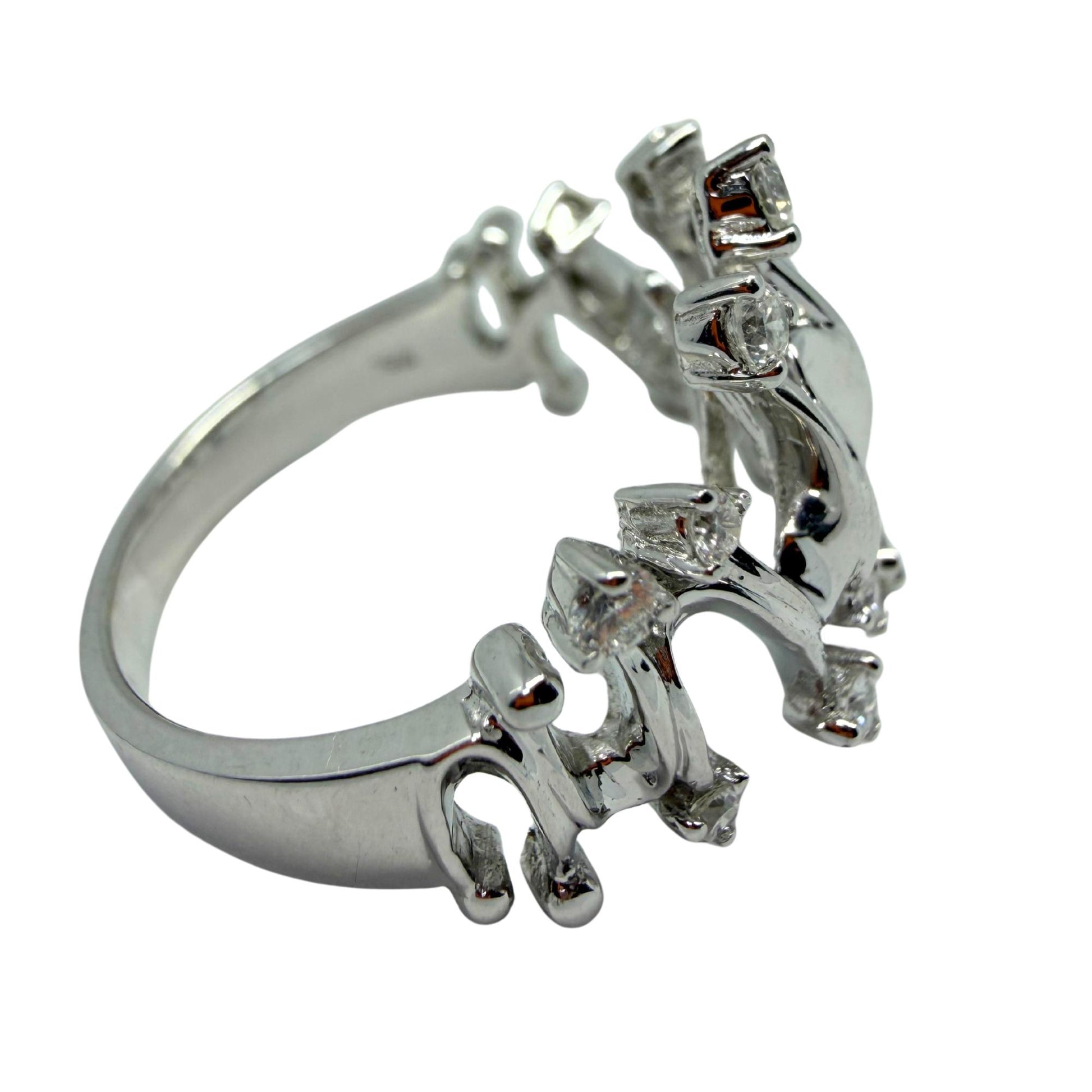 18K White Gold Diamond Abstract Wavy Band, Contemporary Statement Ring