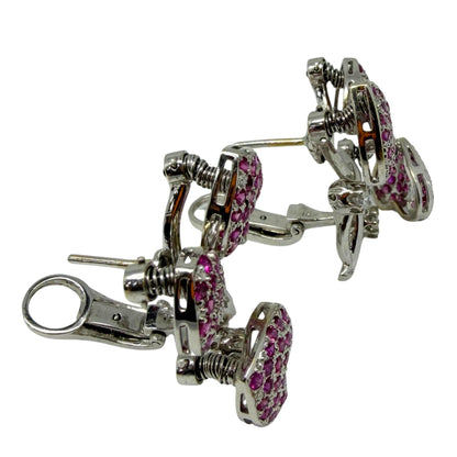18k White Gold 3.26 Carat Pink Sapphire and Diamond Heart Spring Earrings