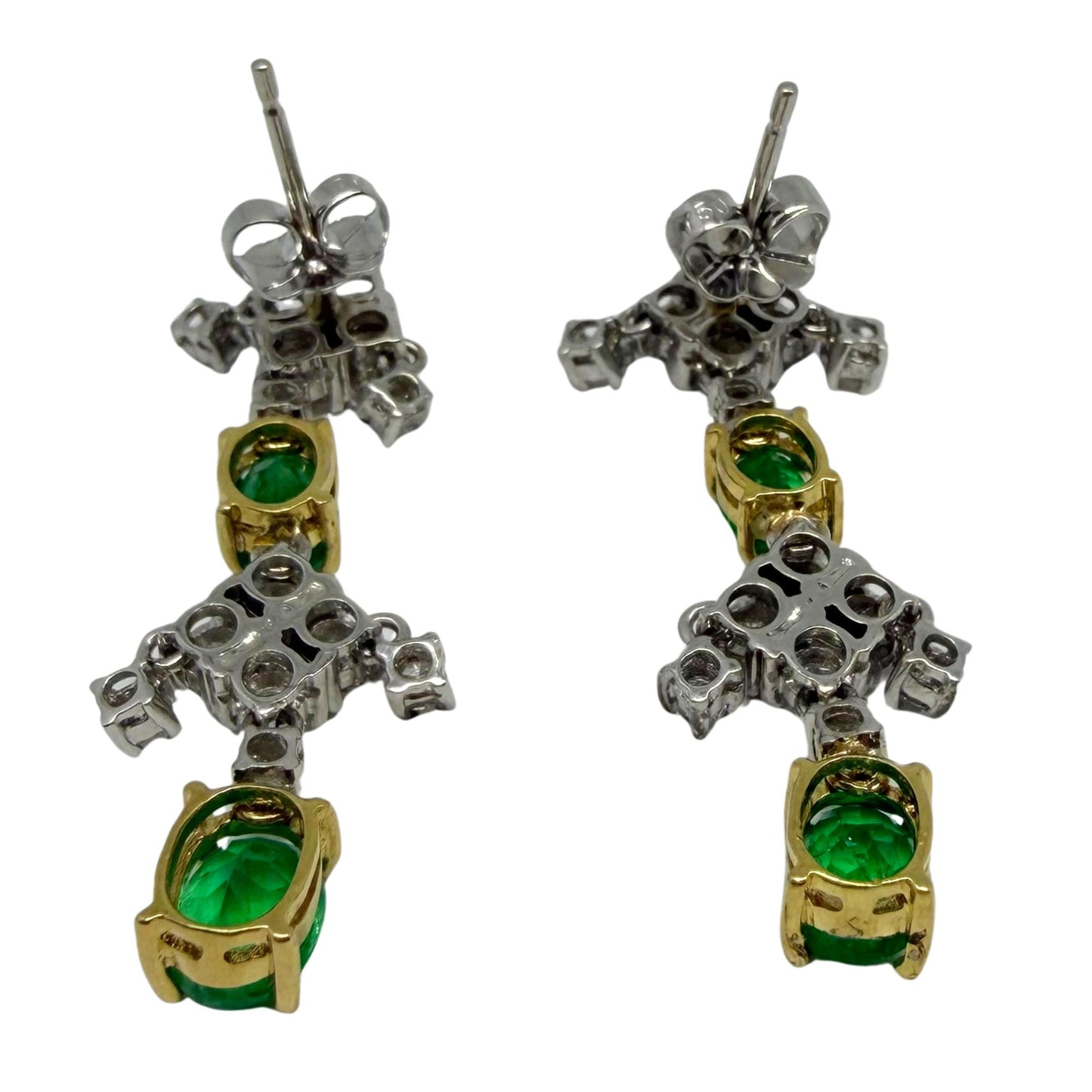 18k White Gold 1.76 Carat Emerald and .78 Carat Diamond Drop Earrings