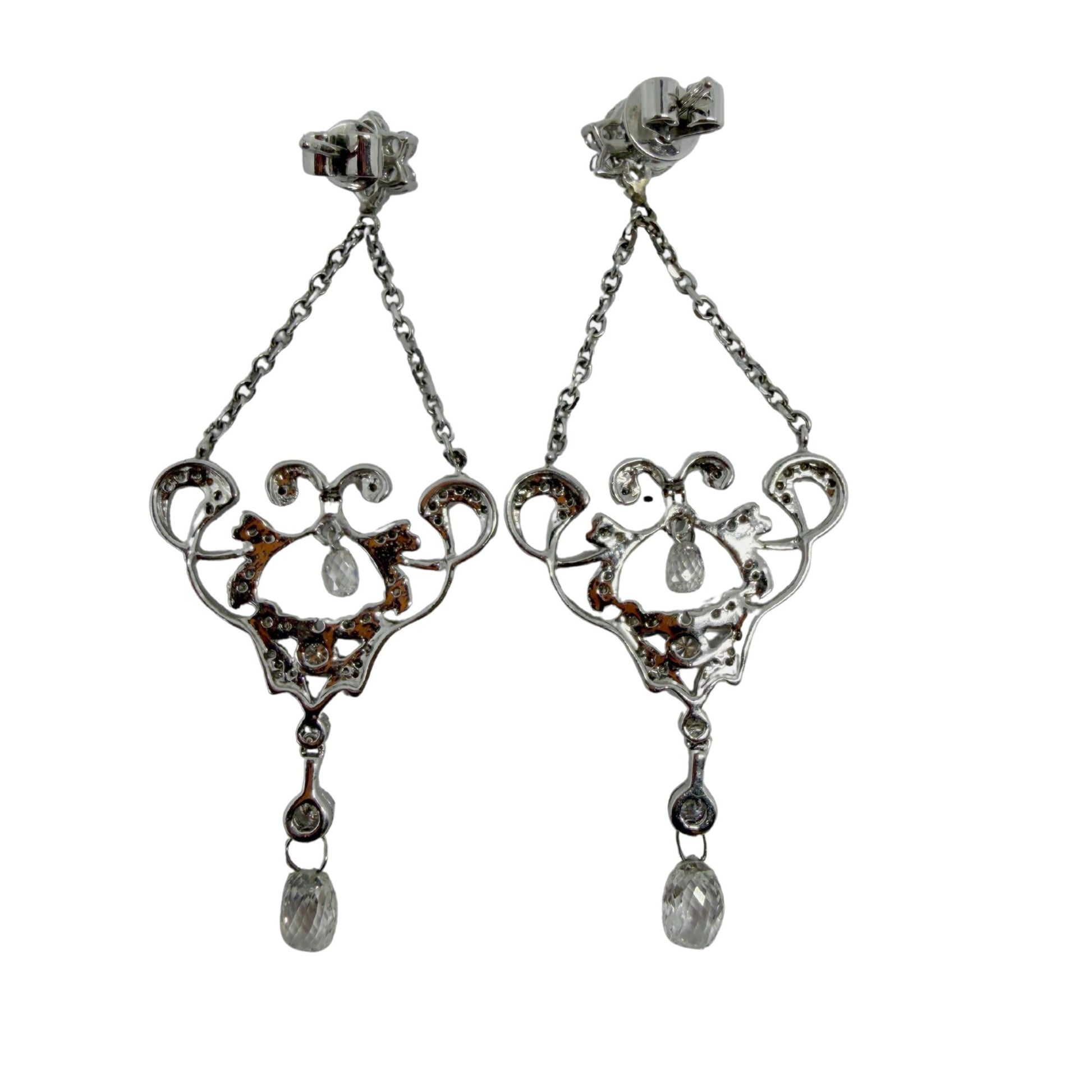 18K White Gold Briolette Diamond Chandelier Drop Earrings