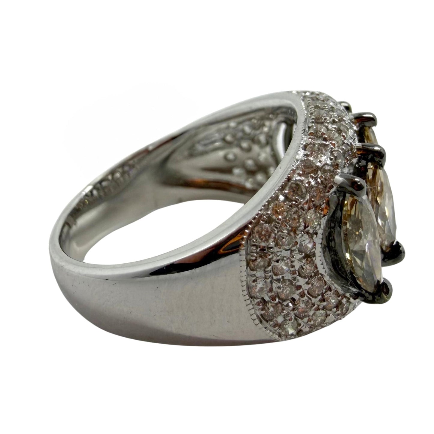 18k White and Champagne Brown Marquise Cut Diamond Wide Band Ring