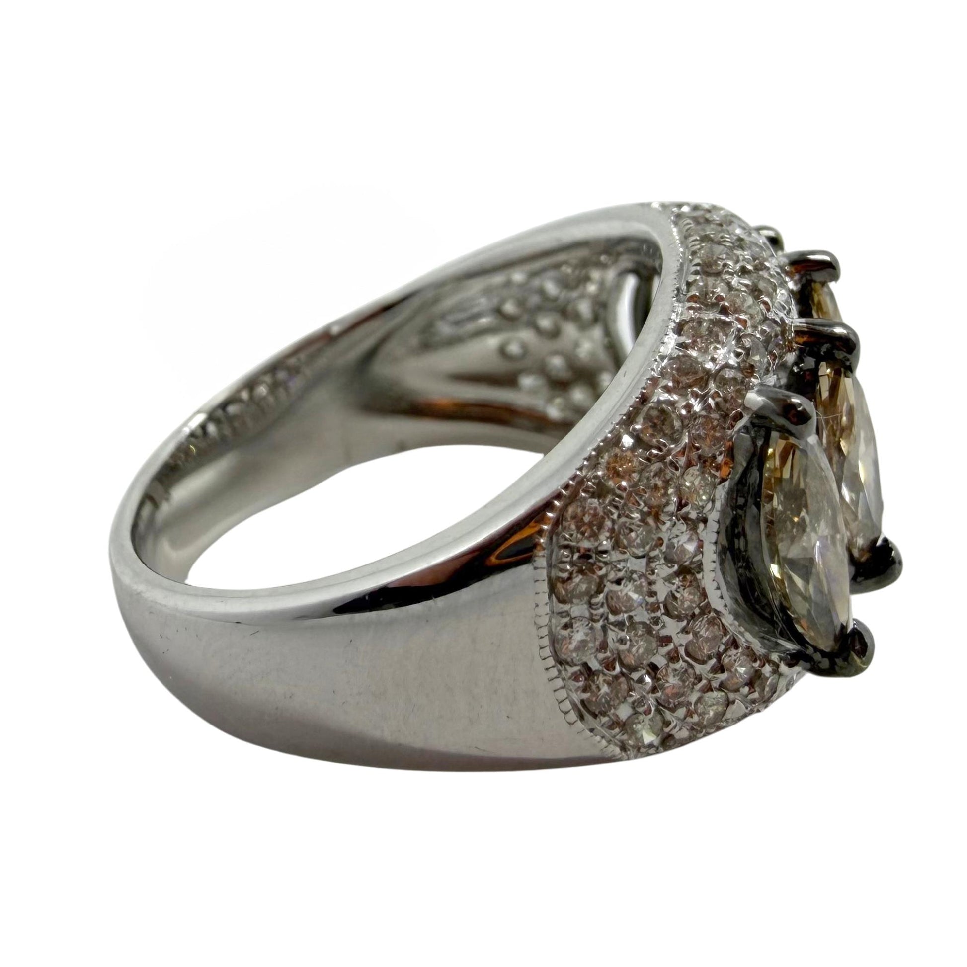 18k White and Champagne Brown Marquise Cut Diamond Wide Band Ring