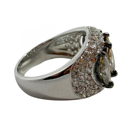 18k White and Champagne Brown Marquise Cut Diamond Wide Band Ring