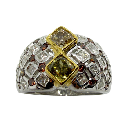 18K Two Tone Brown and White Diamond Wide Band Abstract Ring - Size