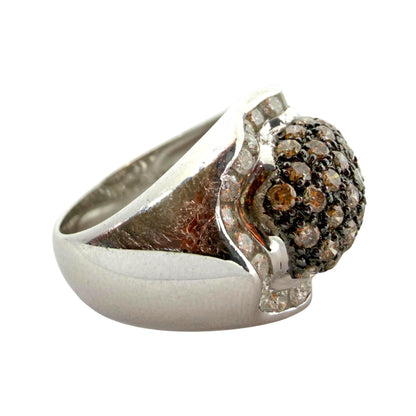 14K White Gold Brown and White Diamond Wide Band Dome Ring