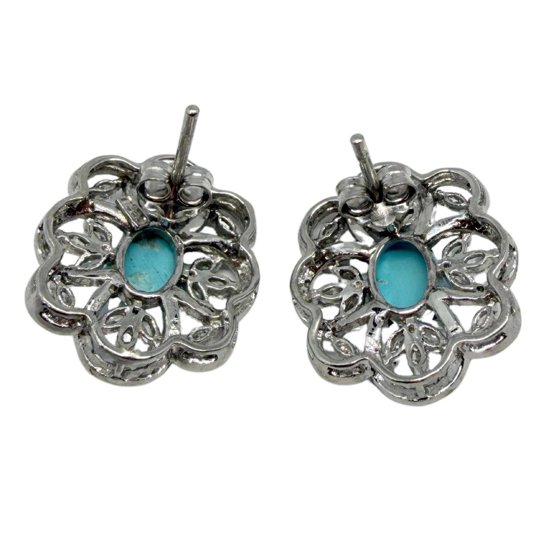 18k White Gold Diamond and Turquoise Earrings