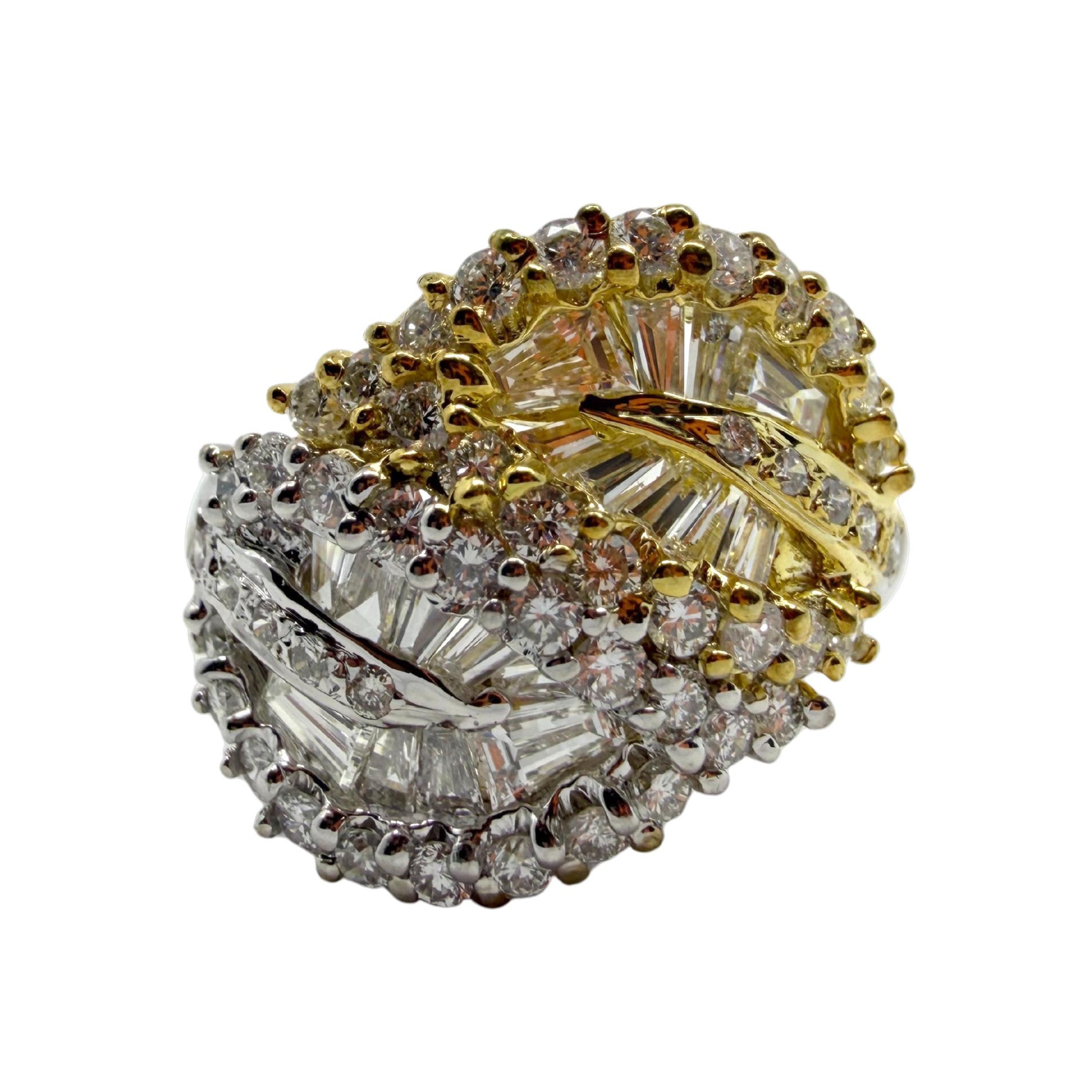 18K Two Tone Tapered Baguette Cut Diamond Ring
