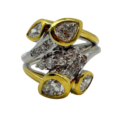 18K Two Tone Pear Cut Diamond Ring