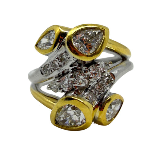 18K Two Tone Pear Cut Diamond Ring