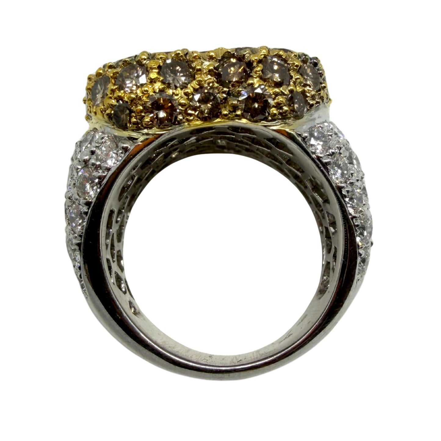 18K Two Tone Heart Shaped White and Brown Diamond Ring