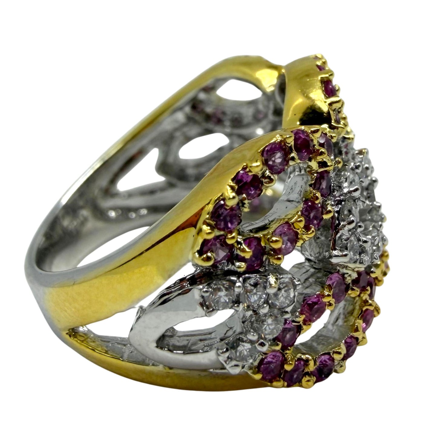 18K Two Tone Pink Sapphire and Diamond Band