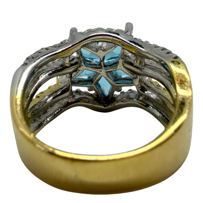 18K Two Tone Diamond & Blue Quartz Starburst Ring