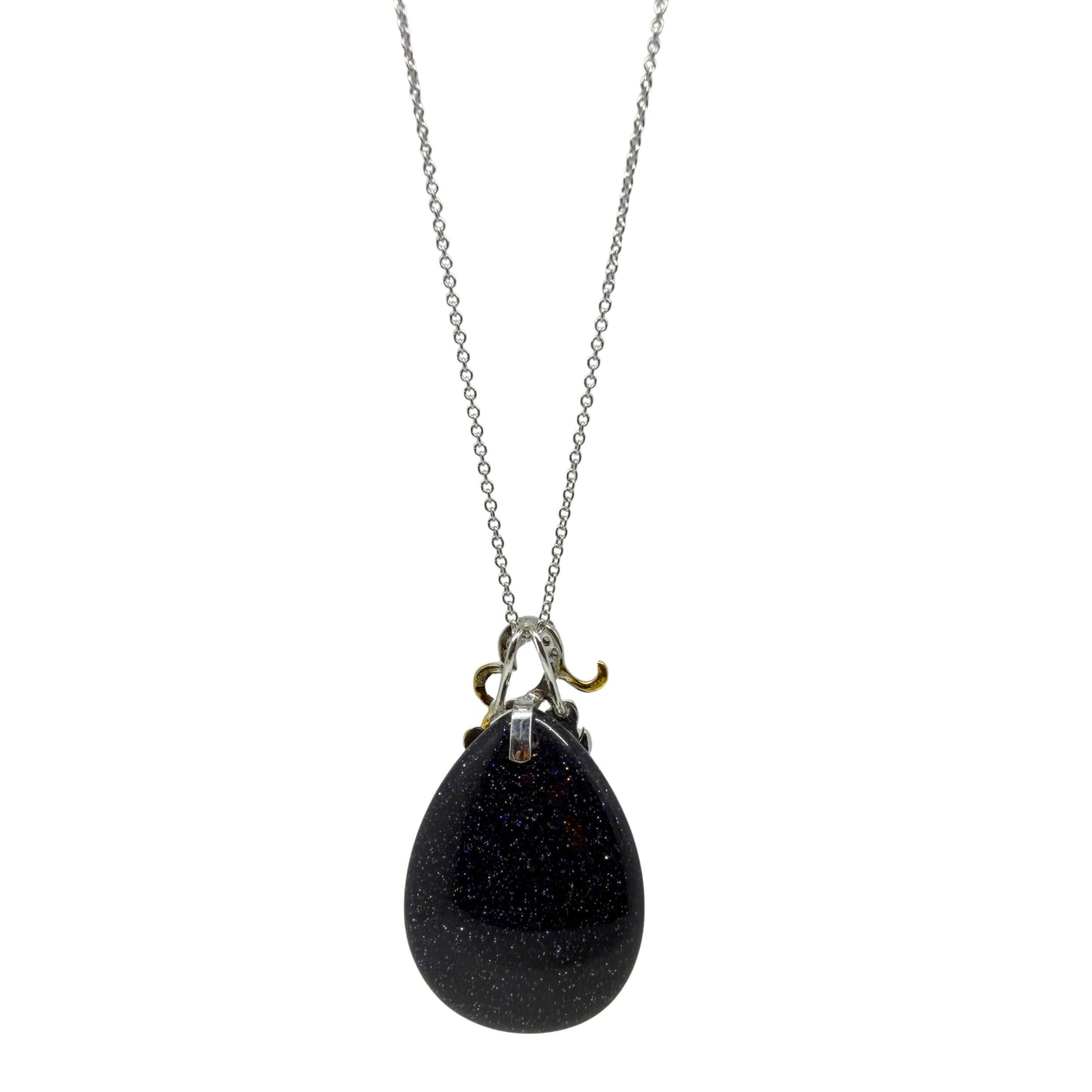 18K Two Tone Gold Diamond & Teardrop Labradorite Pendant Necklace
