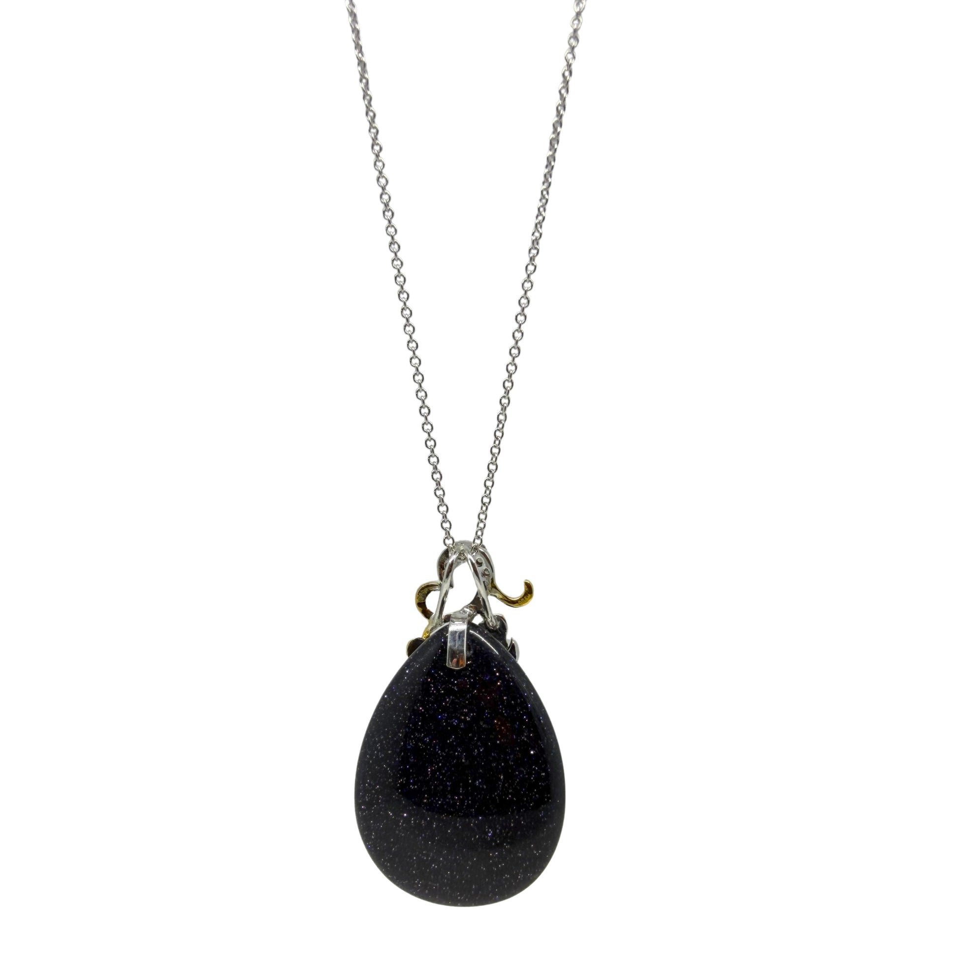 18K Two Tone Gold Diamond & Teardrop Labradorite Pendant Necklace
