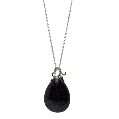 18K Two Tone Gold Diamond & Teardrop Labradorite Pendant Necklace