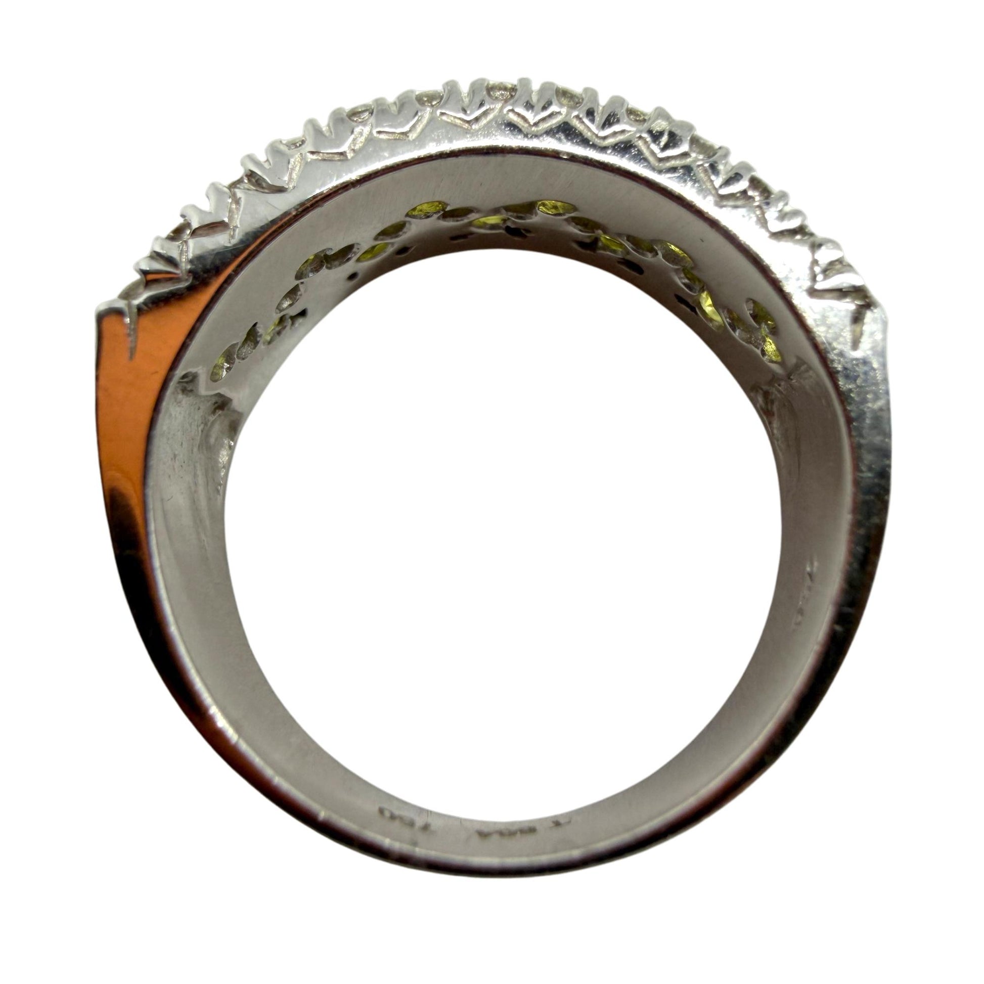 18k White Gold Diamond and Yellow Sapphire Wide Band Ring