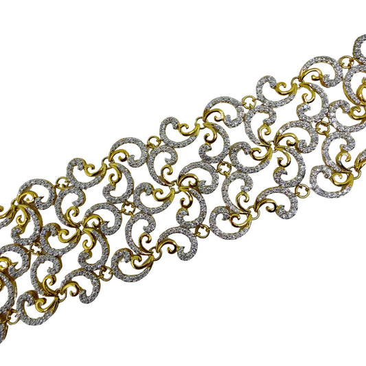 18K Yellow Gold 8.95 Carat Diamond Scroll Link Bracelet - 7 inches
