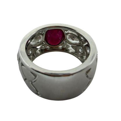 18K White Gold 2.04 Carats Oval Cut Ruby and Diamond Wide Band Ring - Size 6.5