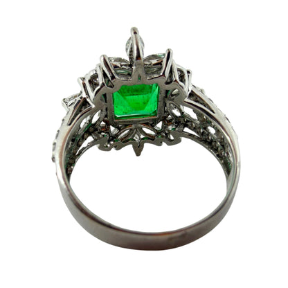 18K White Gold 2.17 carat Emerald and Marquise Cut Diamond Ring - Size 6.5