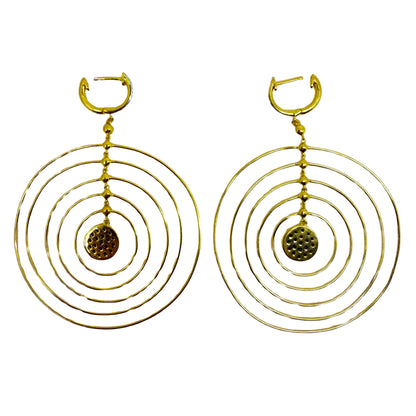 18K Yellow Gold White & Brown Diamond Concentric Circle Drop Earrings