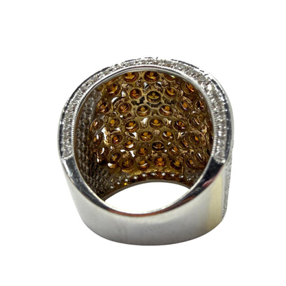 18K Two Tone White and Brown Diamond Wide Band Ring - Size 6.75